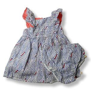 ROSIE POPE Dress & Bloomers Set Chevron Blue & White Toddler Sz 18 M